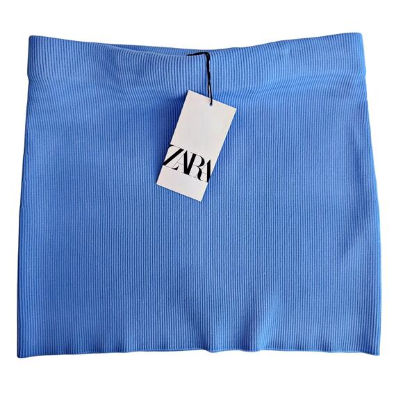 Zara Sky Blue Ribbed Knit Mini Skirt NWT Sz. MEDIUM Summer Basic  SummerGirl - Picture 3 of 7